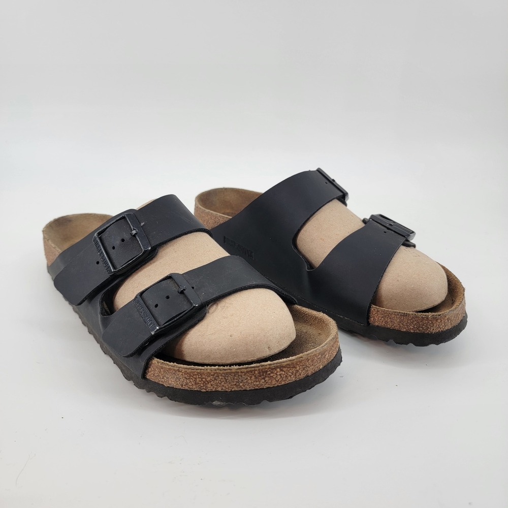 Birkenstock Arizona Slide Sandals Mens 9 Womens 11 Black Birko-Flor Two Strap